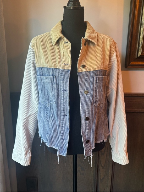 Oli & Hali Jackets & Blazers - Oli & Hali Corduroy Colorblock Button-Front Jacket - Blue/Tan small